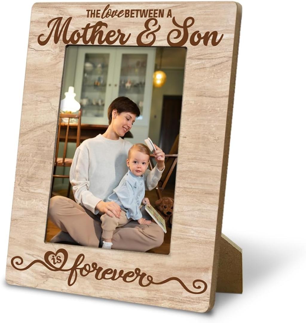 Best Mom Ever, Mother Gifts, The Love Between a Mother & Son is Forever Rustic Wooden Picture Frame - 4x6 Inch, Heartfelt Gift for Mom on Christmas Birthday, Farmhouse Office Desk Decor