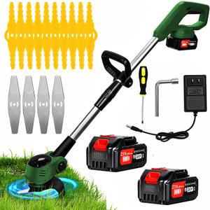 Electric Weed Wacker Cordless, Electric Grass Trimmer 21V 4.0Ah Battery Powered Weed Trimmer, 3 in 1 Lightweight Brush Cutter/Edger/String Trimmer with 2 Types Blade & for Garden and Yard Lawn (Green)