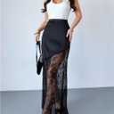 SOLY HUX Women's Satin Lace Maxi Skirt Y2k High Waisted Sheer Silk Party Going Out Long Skirts (Black, S)