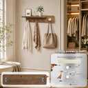Coat Rack Wall Mount with Shelf, Solid Wood, 5 Brass Hooks, Brown