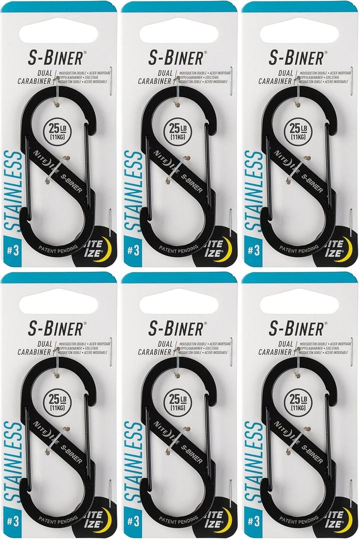S-Biner, Size 3, Black (6 pack)