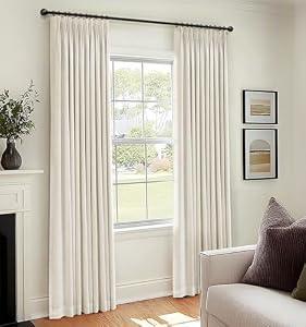 100% Blackout Shield Linen Pinch Pleated Curtains Blackout, Curtains 96 Inches Long 2 Panel Set for Bedroom/ Living Room, Pinch Pleat Drapes with Hooks, 40” W x 96” L, Natural
