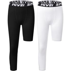 MIVEI Youth Boys One Leg Compression Pants Basketball Leg Sleeve Girls Single Tights Kids 3/4 Leggings Sports Base Layer Medium