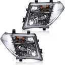 Headlight Assembly Compatible with 2005-2008 Nissan Frontier / 2005-2007 Pathfinder, Halogen Headlamp w/o Bulb Replace# 26060EA525 26010EA525, Chrome Housing Clear Lens White Corner