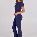 ANRABESS Lounge Sets for Women 2 Piece Foldover Yoga Flare Leggings Pants Crop Tops Casual Y2K Outfits Matching Tracksuit Set (Blue, L)