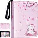 CLOKORIA Card Binder for Girls Gifts,440 Cards Collectible Trading Card Holder Case with 55 Sleeves, 4 Pocket for TCG Game Cards Collection Sports Trading Cards Collector Album (Sakura cat)