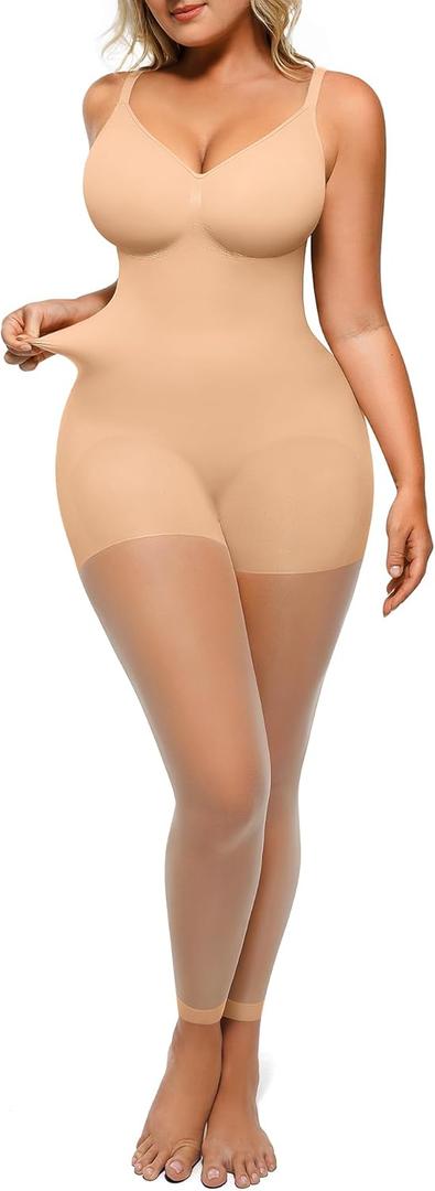 SHAPELLX Shapewear Tummy Control Leggings for Women Full Compression Body Shaper Butt Lifting Bodysuit Footless (Small, A2-beige)