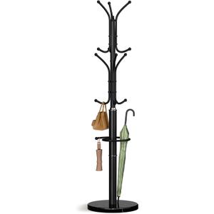 Yoobure Metal Coat Rack Freestanding with Marble Base, Coat Tree with 12 Hooks & Umbrella Holder, Coat Hanger Stand for Corner Entryway Bedroom Office, Heavy Duty Coat Rack Stand for Clothes Hats Bags (Black)
