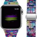 JOYOZY Compatible with Apple Watch Bands 42mm(Series 3/2/1) 44mm 45mm 46MM 49MM Fashion Slim Resin For Apple Watch Series 11 10 9 8 7 6 5 4 3 2 1 SE Ultra (Purple Green Flower-Uniqe, 42MM 44MM 45MM)