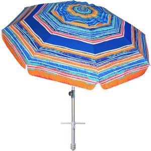 AMMSUN 7ft Beach Umbrella with Sand Anchor Portable Outdoor Patio Sun Shelter UPF50+ Protection & Tilt Aluminum Pole Air Vent with Carry Bag for Beach Patio Garden Outdoor Multicolor Blue