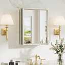 TokeShimi 14 x 18 Medicine Cabinet Mirror, Assembly Required, Brushed Nickel Bathroom Medicine Cabinet with Mirror, Stepless Adjustable Shelves, Tempered Glass, Beveled Aluminum Frame