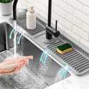 24'' Longer Faucet Mat for Kitchen Sink Splash Guard[7° Slope Fast Self-draining][Snap Lock Fit]Kitchen Sink Faucet Mat Splash Guard Kitchen Sink Area Water Splash Guard Behind Faucet Draining Mat 2Pcs