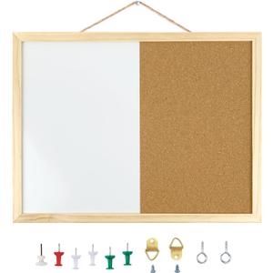 GDMINLO 16.5 x12.6 Inches Dry Erase Cork Bulletin Combination Board, Notice Memo Wall Mounted Vision for Home, School and Office(Pins, Eye Bolts, gaskets, Screws)