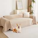 MYSKY HOME Dog Sofa Covers Khaki L-Shaped Sofa Slipcovers, Loveseat Couch Cushion Cover Tassel Edge, 91"x 118