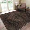 GENIMO 9x12 Washable Area Rugs for Living Room, Non Slip, Dark Brown