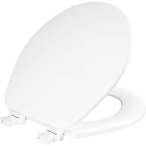 CHURCH Toilet Seat, Easy Clean Hinges Release for Deep Cleans, Durable Enameled Wood Seat, Round, White