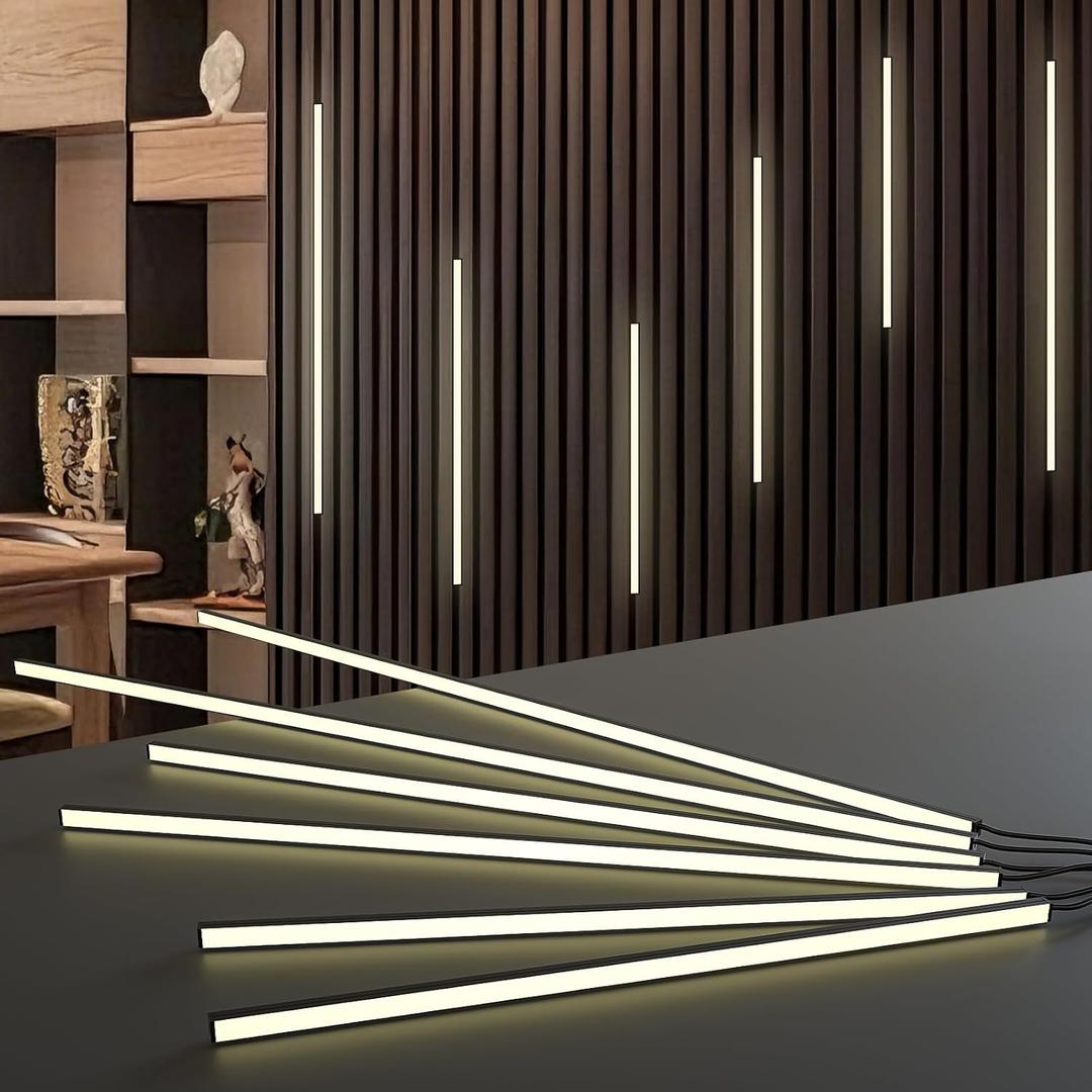 NeatiEase LED Recessed Lighting Kit for Wood Slat Wall Panel, 6 Pcs Self-Adhesive 3000K Warm LED Light with Smart Switch and Adjustable Brightness for Cabinet, Kitchen (2 * 36"+2 * 24"+2 * 16")