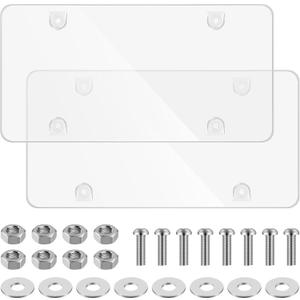 2 Pack Clear License Plate Covers Unbreakable License Plate Protector Clear Flat License Plate Protector License Plate Cover Frame Shields with Screws