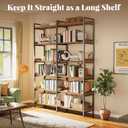 Huuger 6 Tier Bookshelf, Corner Bookshelf with 12 Open Shelves and Raised Baffle, 47.2 Inch Straight Wide Bookcase with Metal Frame and Wooden Board, Adjustable Feet, Rustic Brown