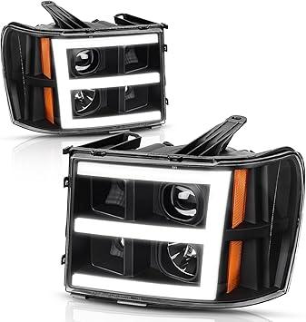 DWVO LED DRL Headlight Assembly Compatible with 2007-2013 GMC Sierra 1500/2007-2014 GMC Sierra 2500 HD/Sierra 3500 HD (Not fit classic models) Chrome Housing Clear Len