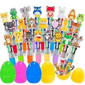 Holydeck 24 Pcs Animal Multicolor Pens 4 Colors in 1 Ballpoint Pen Bulk with 4 Pcs Easter Eggs for Kids Girls Boys Easter Basket Stuffers Party Favors Easter Egg Fillers Hunt