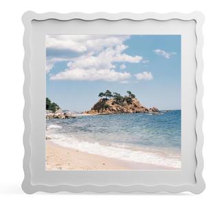 12x12 Picture Frame with Mat for 10x10, Wavy Edge Wooden Real Glass Photo Frame for Wall Hanging, White, 1 Pack