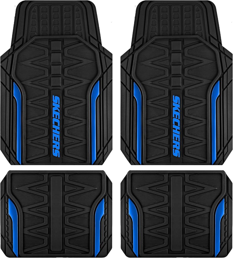 Skechers Car Floor Mats,Heavy Duty Rubber Car Mats Full Set,All Weather Floor Mats,Waterproof Trim to Fit Universal Floor Liner Car Accessories,Automotive Floor Mats for Cars Trucks SUV,Blue