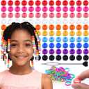 120Pcs 14mm Large Silicone Beads for Hair Braids, Soft Jellyish Hair Beads with 7mm Hole + 50 Rubber Bands and 1 Beader for Braiding, DIY Bracelets Necklaces Crafts (Multicolors)