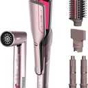 Shark FlexFusion Hair Straightener & Powerful Hair Dryer with Fusion Hair Brush, Ceramic Air Styler with Auto-Wrap Curlers & Concentrator, Ceramic Plates, Cosmic Blush HD641S