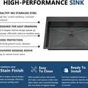 304 Stainless Steel Black Bar Sink, 24 X 18 Inch Drop In RV Kitchen Sink Modern Deep Single Bowl Topmount Wet Workstation Sink with Dish Grid & Drain, 24"x18"x9"