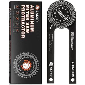 Saker Miter Saw Protractor|7-Inch Aluminum Protractor Angle Finder Featuring Precision Laser-Inside & Outside Miter Angle Finder for Carpenters, Plumbers and All Building Trades (Black)