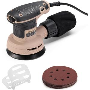 5-Inch Random Orbital Sander, 2.6Amp 320W Variable Speed (800013000RPM) Electric Sanders for Wood & Metal, Low Vibration, Aluminum Fan Blades, 15 Sandpapers, Dust Bag Included