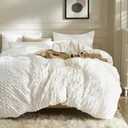 JELLYMONI White Duvet Cover King Size, 3pcs Washed Microfiber Bedding Set, Soft Breathable Seersucker Duvet Cover Set with Zipper Closure and Corner Ties for All Seasons