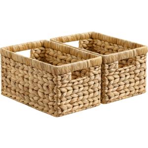 StorageWorks Wicker Basket, Baskets for Organizing, Storage Basket with Built-in Handles, Water Hyacinth Shelves (Medium 2-Pack, Natural Hyacinth)