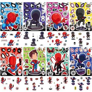 24Sheets Cartoon Spider Sticker for Teens, Make Your Own Mixed & Matched with 8 Designed Characters Sticker for Birthday Party Supplies Favors Make Your Own Cartoon Hero Stickers (Man24)