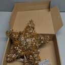 Christmas Tree Topper Star Shiny Gold Tinsel Star Tree Topper 10 Inch Lighted Tree Topper Battery Operated Christmas Tree Decoration for Holiday Indoor Decoration Warm White Light
