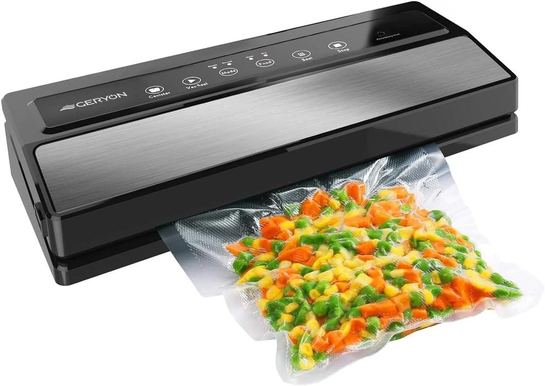 GERYON Vacuum Sealer, Vacuum Sealer Machine for Food Storage with Sealer Bags & Roll, Automatic Food Sealer for Sous Vide, Compact Design, LED Lights, Easy to Clean, Dry & Moist Modes (Silver) 