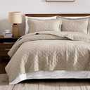 WDCOZY 100% Cotton Quilt King Size Bedspread, Pre-Washed 3-Piece Lightweight Soft Coverlet Set with 2 Pillow Shams, Farmhouse Design All Season Bedding Set, Beige