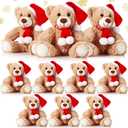 Skylety 10 Pieces Christmas Bears Soft Plush Toy Stuffed Animals Cute Bears for Kids Boys Girls Xmas Holiday Birthday Valentine's Day Baby Shower Party Favor(Khaki)