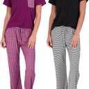 Real Essentials 2 Pack: Women's Pajama Set - Choose from Short Sleeve with Pocket or Long Sleeve without Pocket