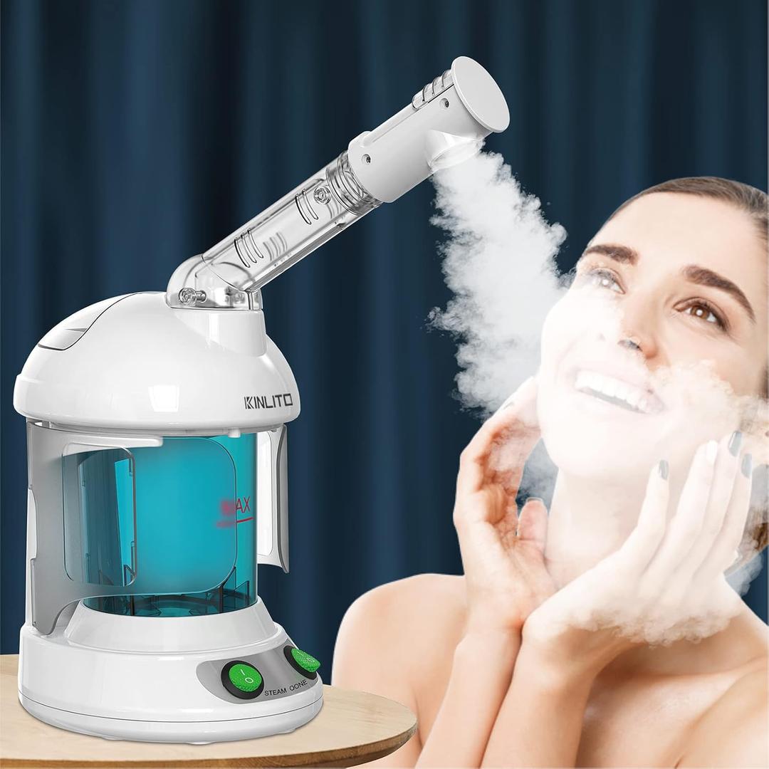 Facial Steamer - Steamer with 360 Rotatable Arm - 40 Min Steam Time - Humidifier - Unclogs Pores - Blackheads - Portable Facial Steamer for Personal Care Use at Home or Salon,White