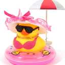 2 x Yellow Rubber Duck with Sun Hat, Swim Ring, Necklace, Sunglasses & Sunshade Cute Duck for Car Ornament Home Decor Desk Summer Beach Party Decoration (Hot Pink)