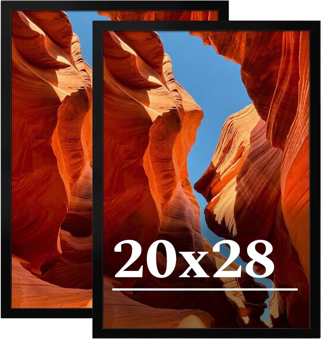 20x28 Picture Frame Set of 2, 20 x 28 Black Picture Frame with HD Plexiglas, 20 by 28 Poster Frame, Display Frame for Vertical or Horizontal, Presenting Spatial Aesthetics-Form & Light Series