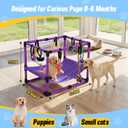 Purple Puppy Play Gym with 8 Hanging Toys, Dog Jungle Gym Indoor with Hammock and Funny Enrichment Toys, PVC Frame Puppy Gym Activities Center for Puppies