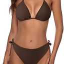 Zonsaoja Women String Bikini Set Halter Side Tie Two Piece Swimsuit Triangle Bathing Suits Size M
