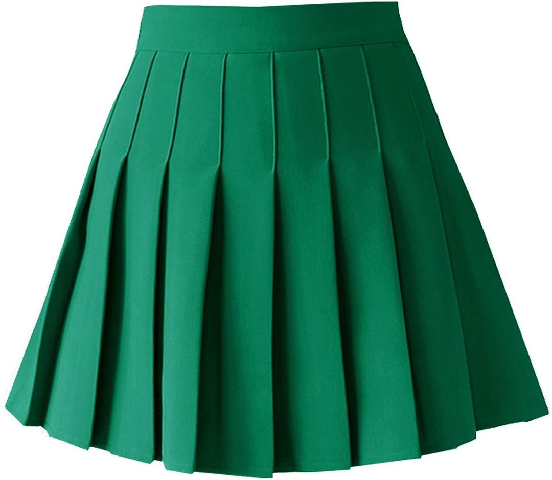 TONCHENGSD Women's High Waist Pleated Mini Skirt Skater Tennis Skirt (Green, XL)