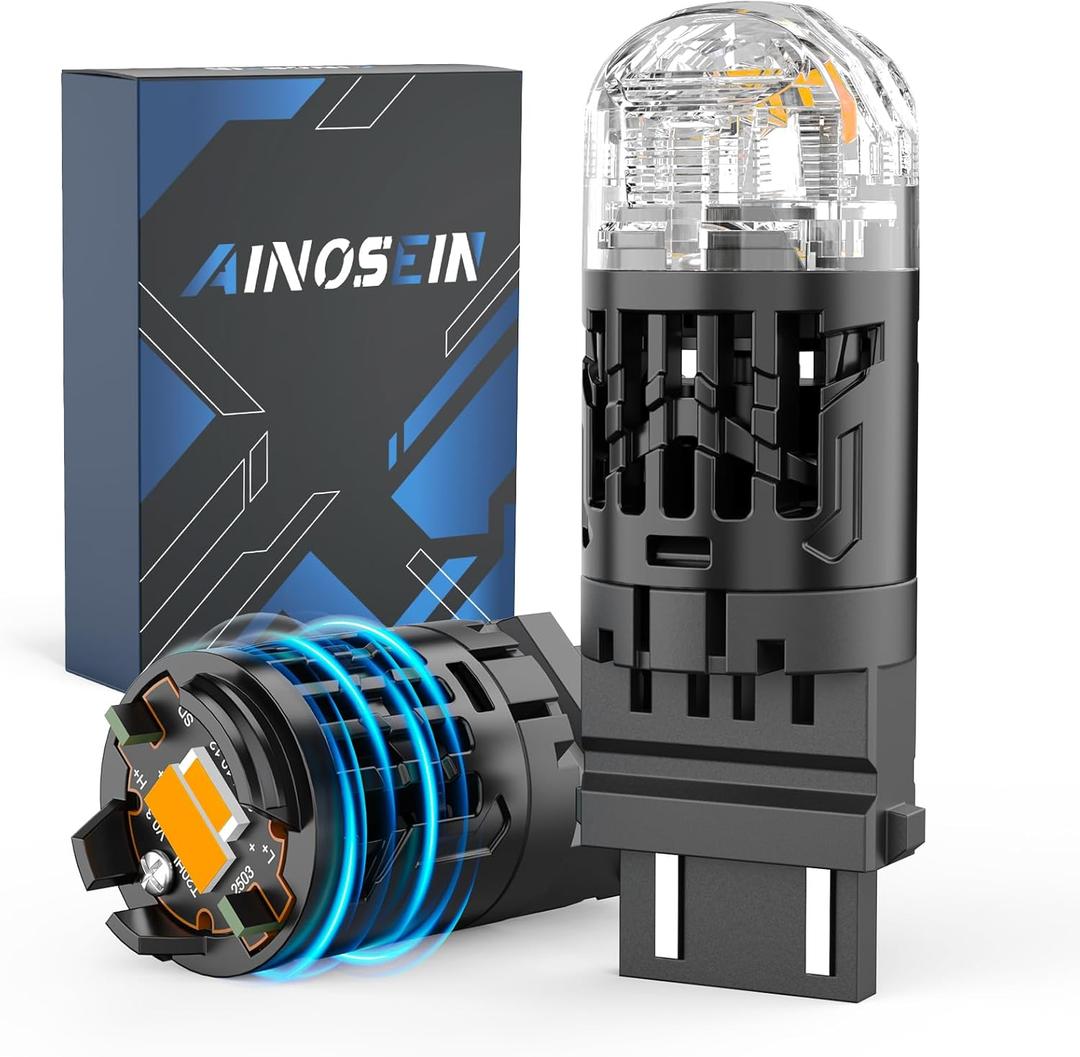 3157 Amber LED Turn Signal Bulb 2 Pack - 30W High Power Dual Brightness, Built-in Resistor Anti-Hyper Flash, 12000 RPM Mid-Fan Cooling, 7535/1860 Chips (3156 3057 4057 Compatible)