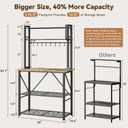 YASONIC Coffee Bar, Bakers Rack with Storage, 25.6 Inches Microwave Stand, 5 Tier Kitchen Shelves Appliance Storage, 12 S Hooks Large Coffee Station for Spices, Pots and Pans, Rustic Brown