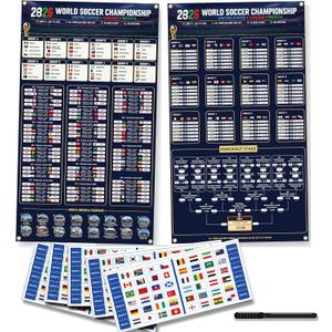 2026 World Soccer Cup Schedule & Match Fabric Wall Chart Set 2 Large Cloth Posters with Marker & National Flag Stickers for wonderful Soccer Fans Gift Soccer Game Night Decorations (75x130cm)