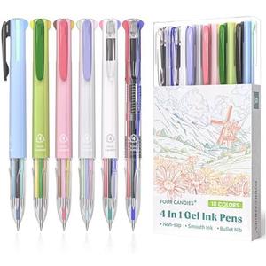 Four Candies 6 PCS Multicolor Pen, 0.5mm Colored Gel Pens, 4-in-1 Multicolor Gel Ink Pens, 18 Colors Retractable Ink for Office, School & Back to School Supplies